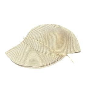 August Straw Sun Hat Visor Gold Metallic Thread Stitching Elastic Back